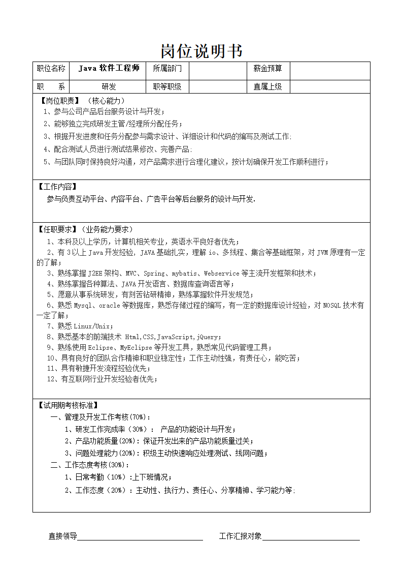 JAVA软件工程师招聘需求申请表.doc