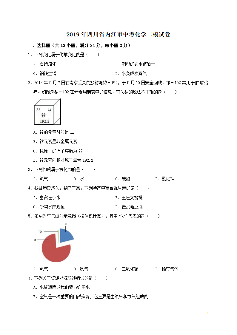 历年四川省内江初三化学中考真题.doc第1页