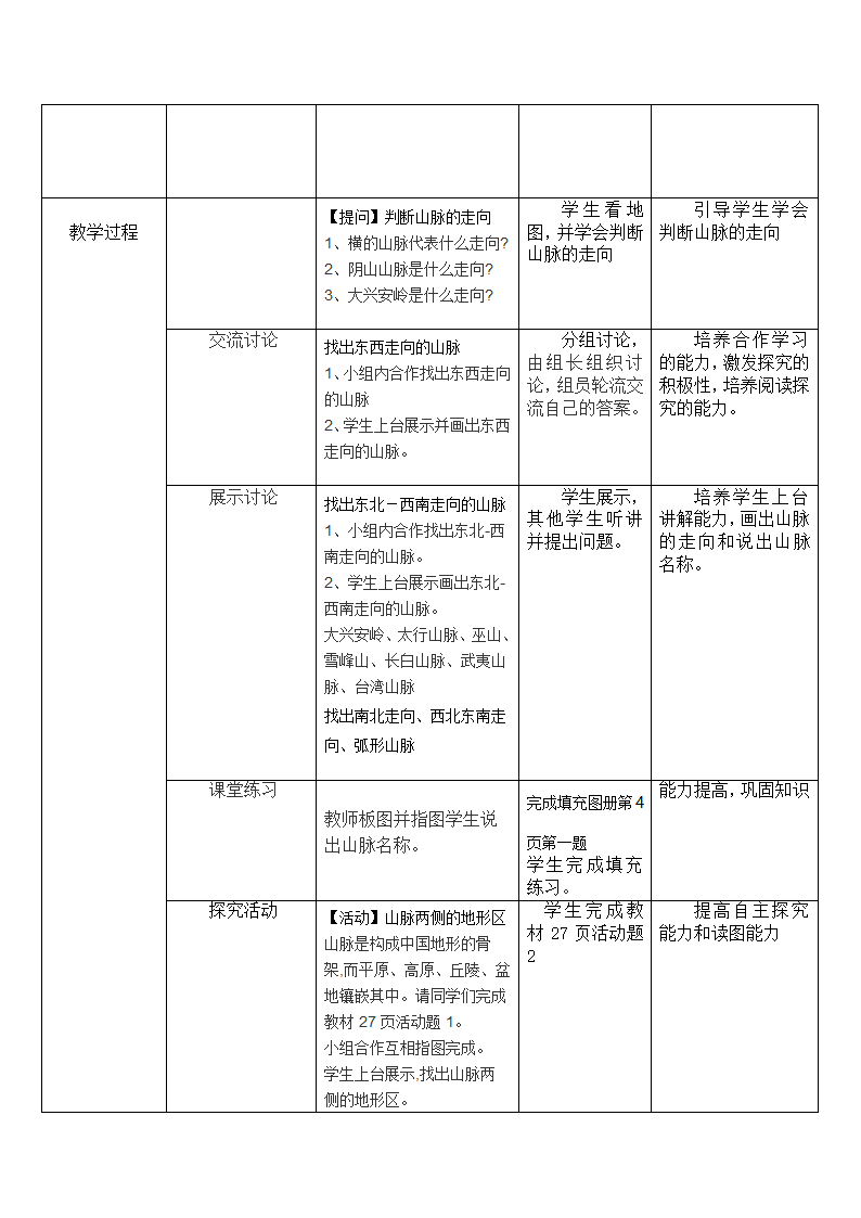 湘教版地理八年级上册2.1中国的地形 教案（表格式）.doc第2页