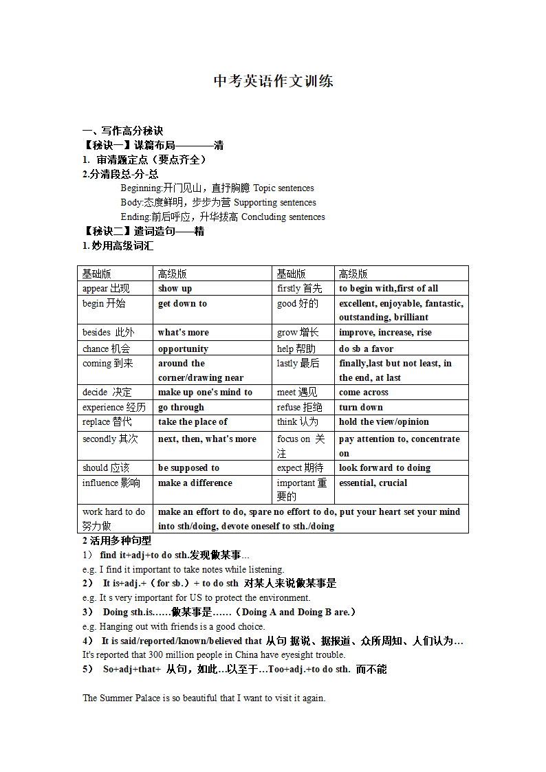 2022年中考英语写作训练 学案（有答案）.doc