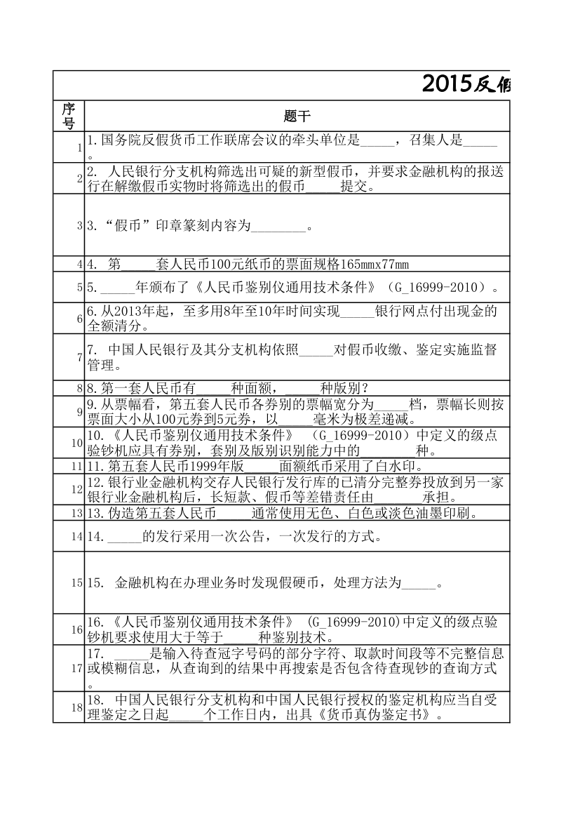 人民银行反假币考试练习题第1页