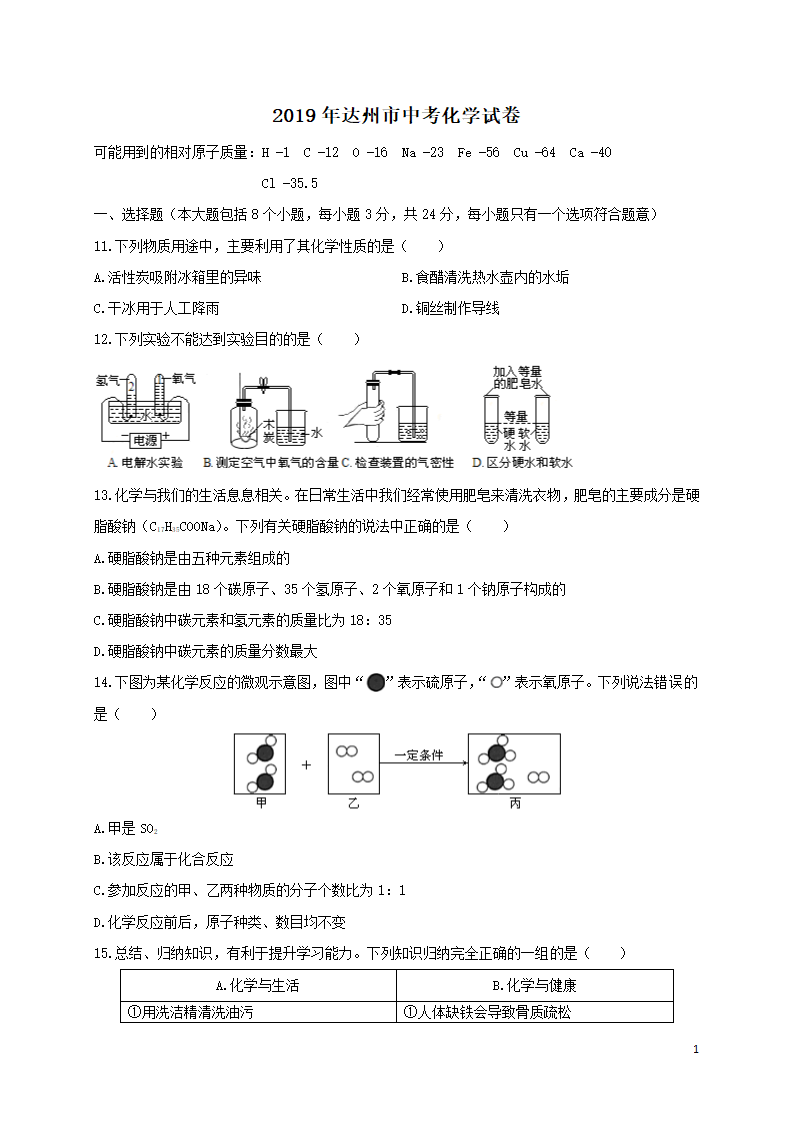 历年四川省达州初三化学中考真题.doc