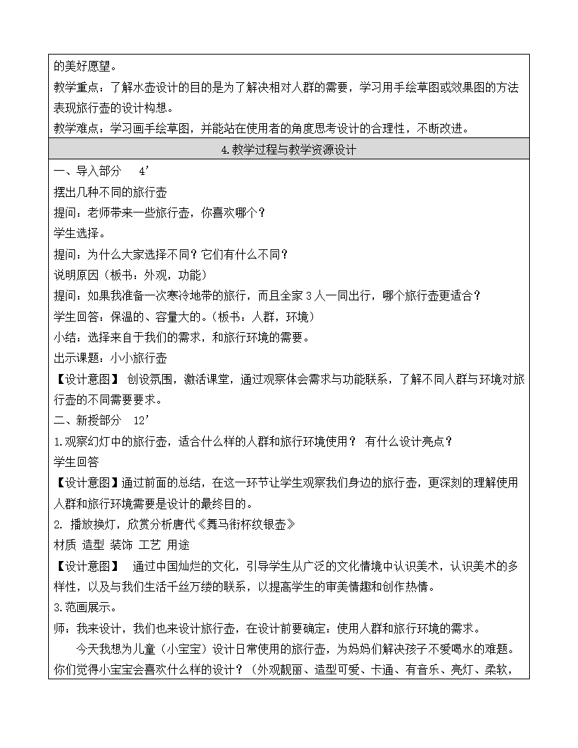 人美版（北京）   四年级下册美术教案-第1课  小小旅行壶（表格式）.doc第2页