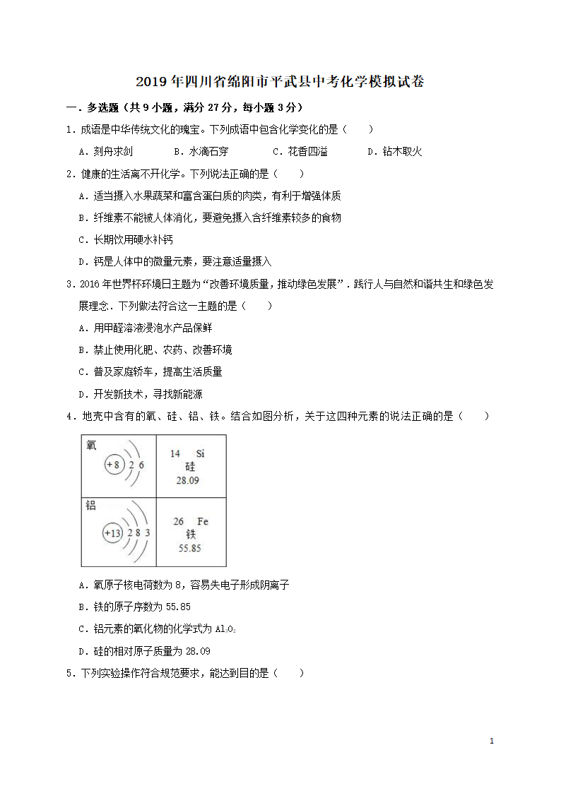 历年四川省绵阳初三化学中考真题.doc