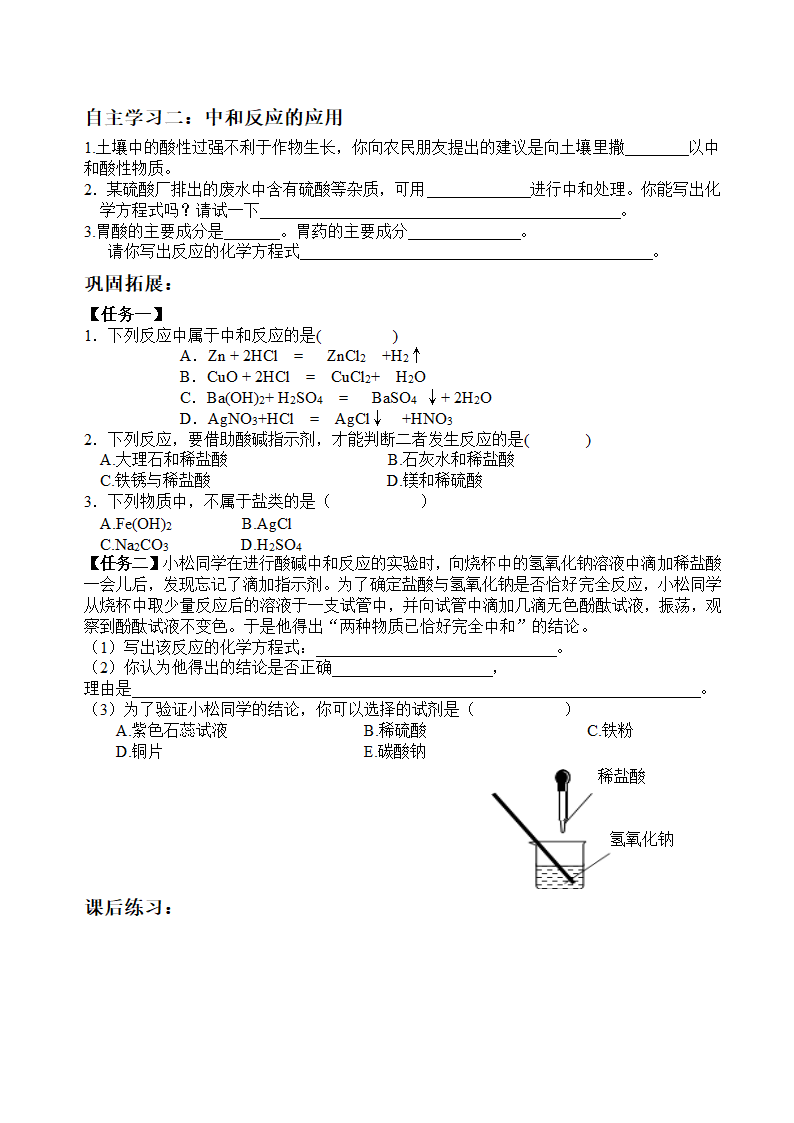 鲁教版九年级化学下册 7.4酸碱中和反应 学案.doc第2页