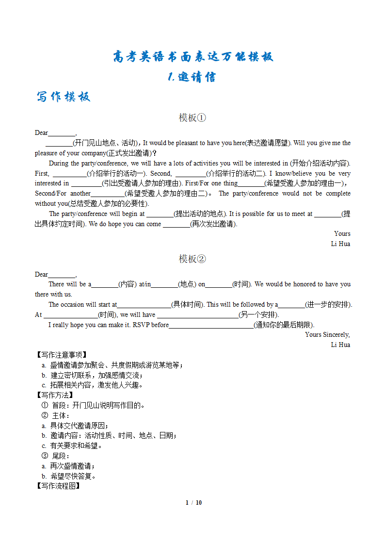 高考英语书面表达万能模板——1.邀请信.doc第1页