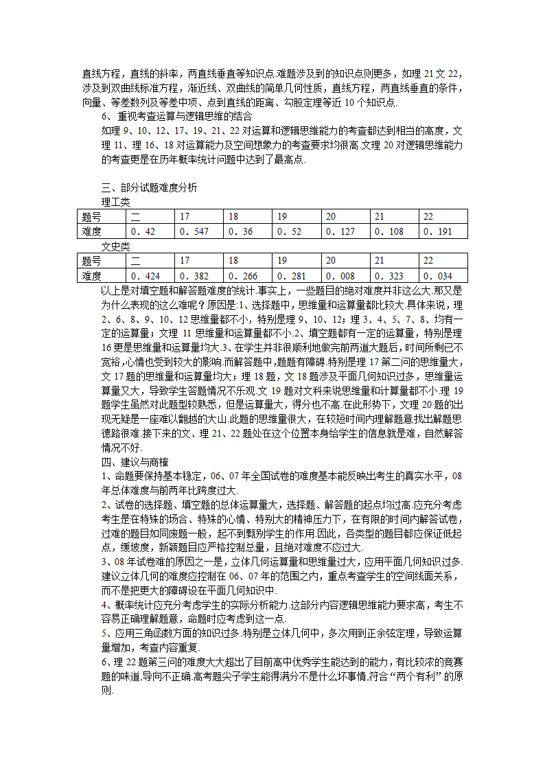 2008年河北省高考数学试卷分析第2页