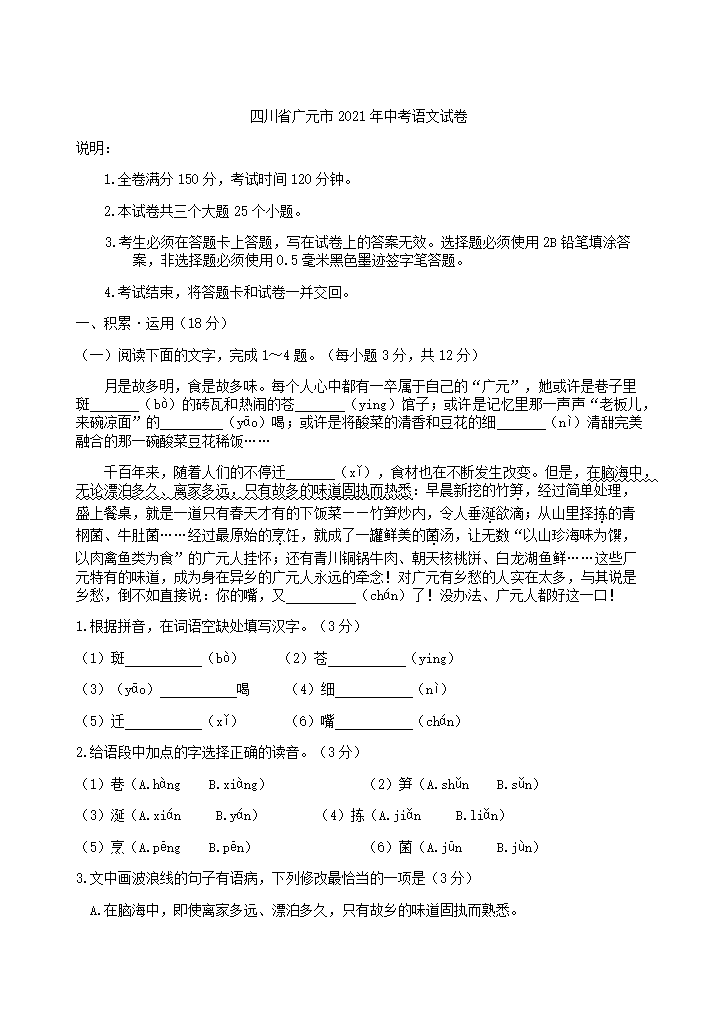 2021年四川省广元市中考语文试卷(Word版含答案解析）.doc第11页