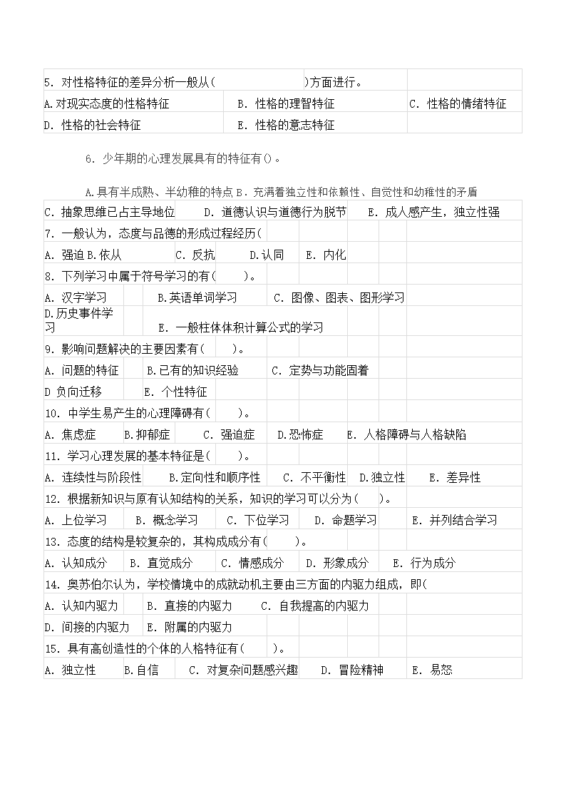 内蒙古教师资格认定考试试题2015教育心理学真题第5页