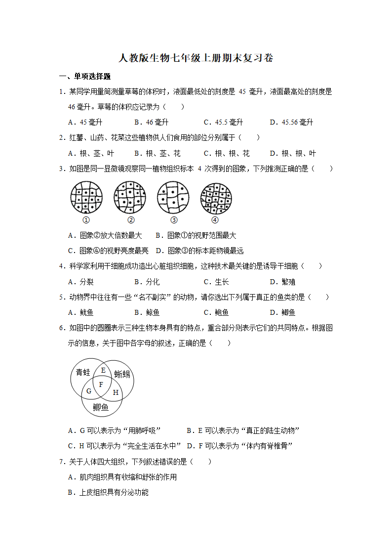 人教版生物七年级上册期末复习卷.doc第1页