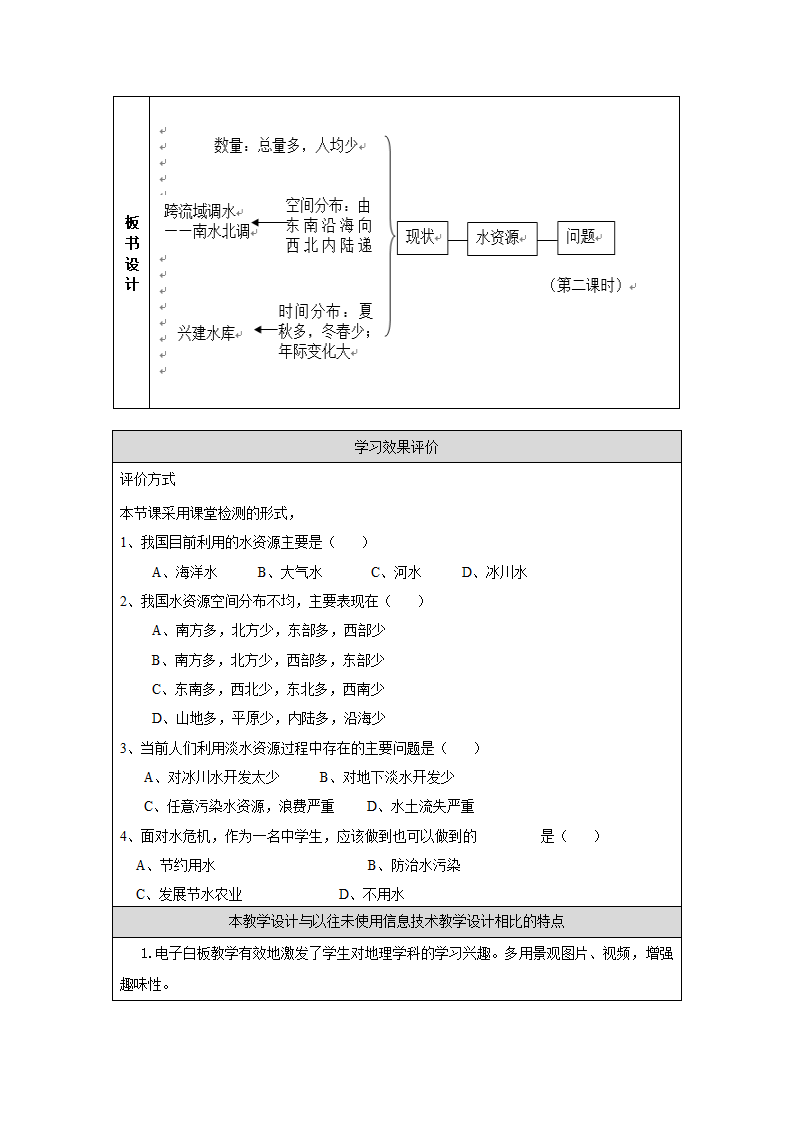 中图版（北京）七年级地理下册4.1.1水资源  教案（表格式）.doc第4页