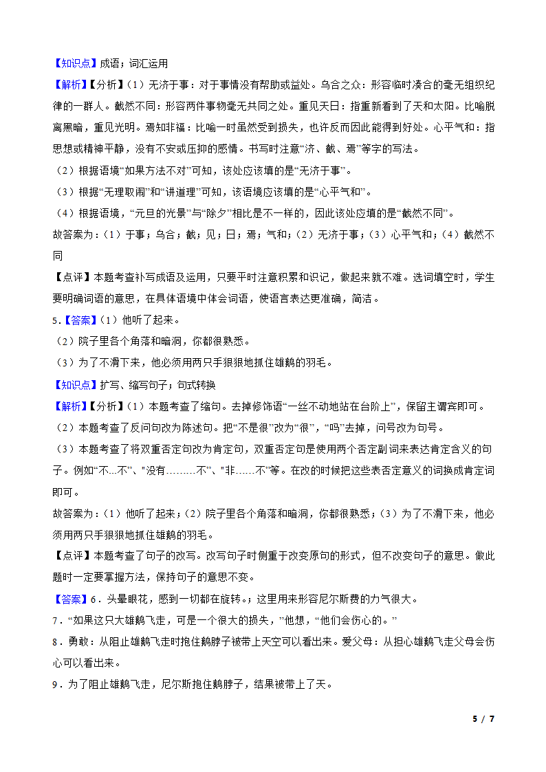 部编版2022-2023学年六年级下册语文 《骑鹅旅行记（节选）》同步练习.doc第5页