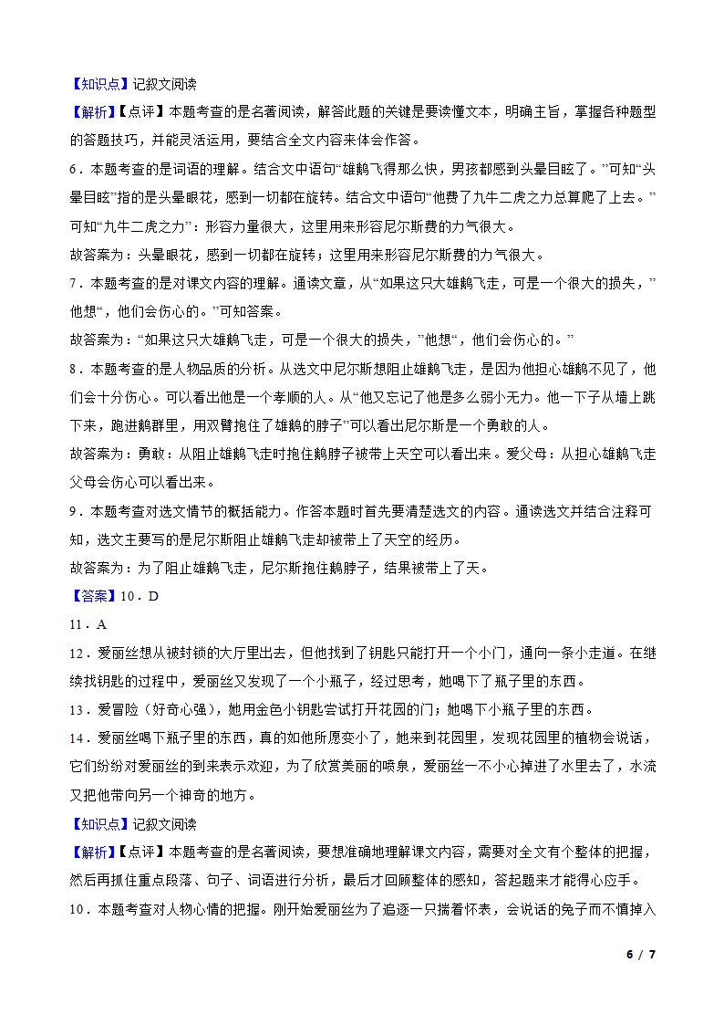 部编版2022-2023学年六年级下册语文 《骑鹅旅行记（节选）》同步练习.doc第6页