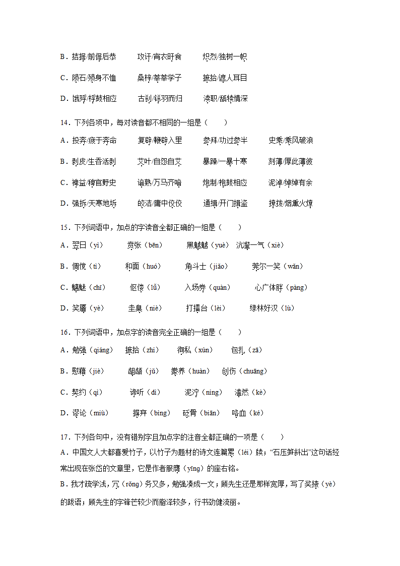 高考语文字音专项训练题（含解析）.doc第4页