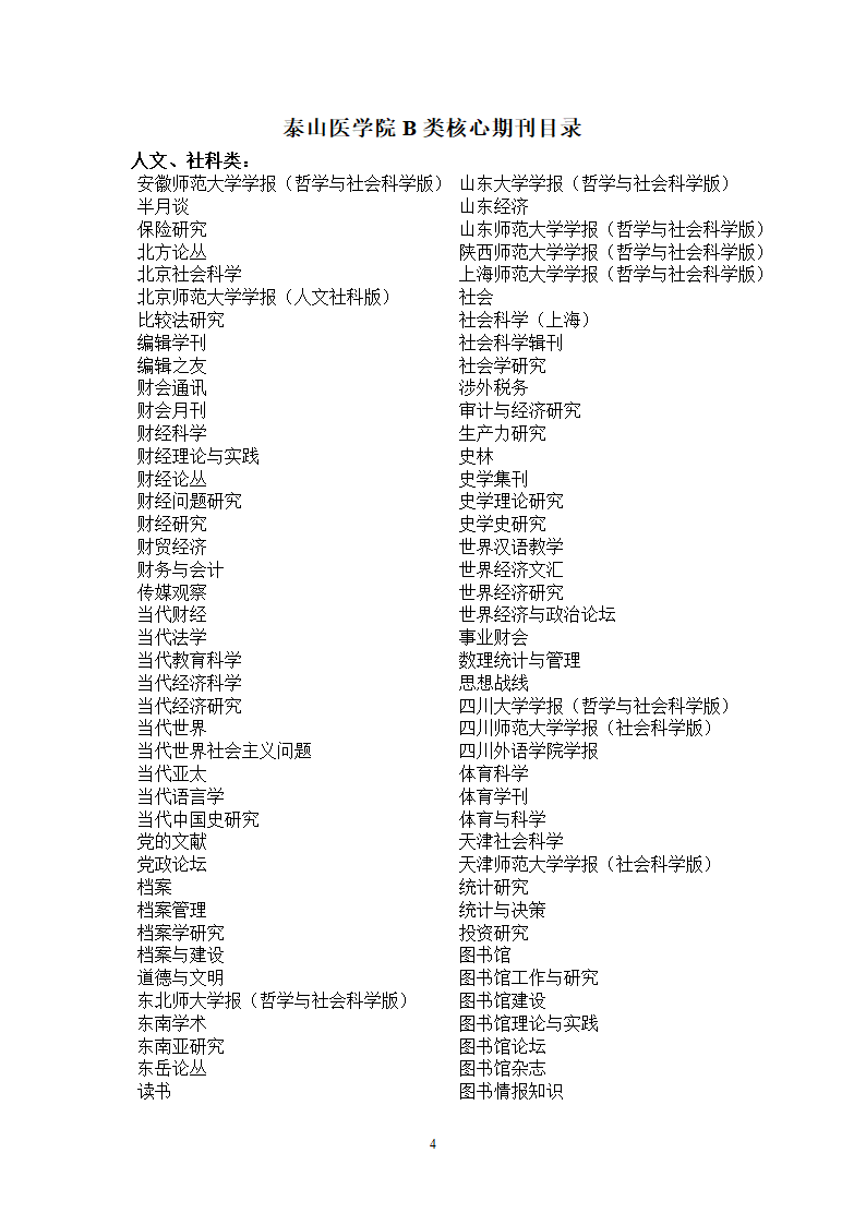 泰山医学院A类核心期刊目录第4页