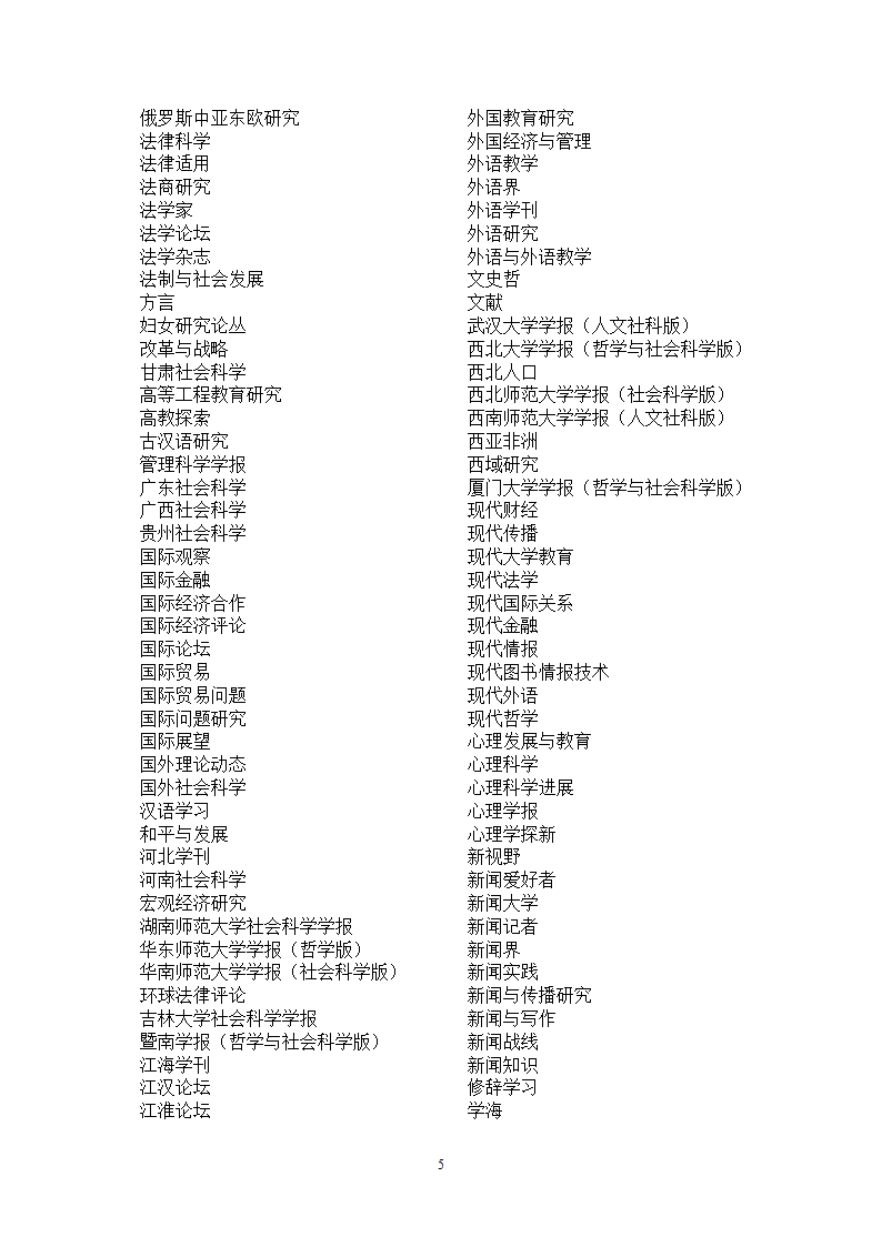 泰山医学院A类核心期刊目录第5页