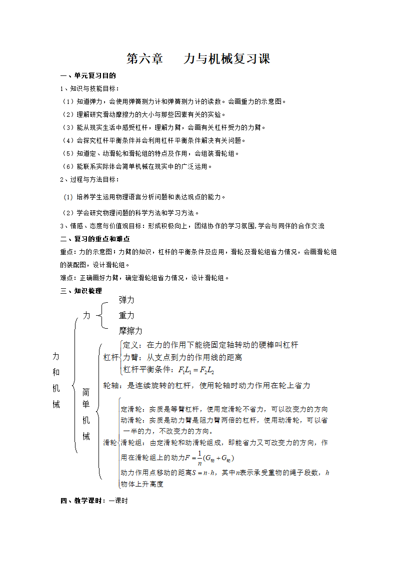 粤沪版物理八年级下册 第六章  力与机械复习 教案.doc第1页