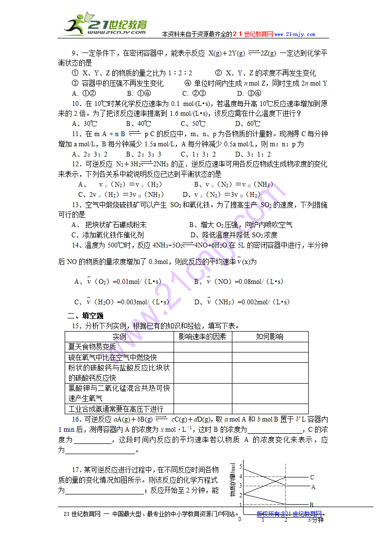 必修二化学反应的速率和限度 学案.doc第7页