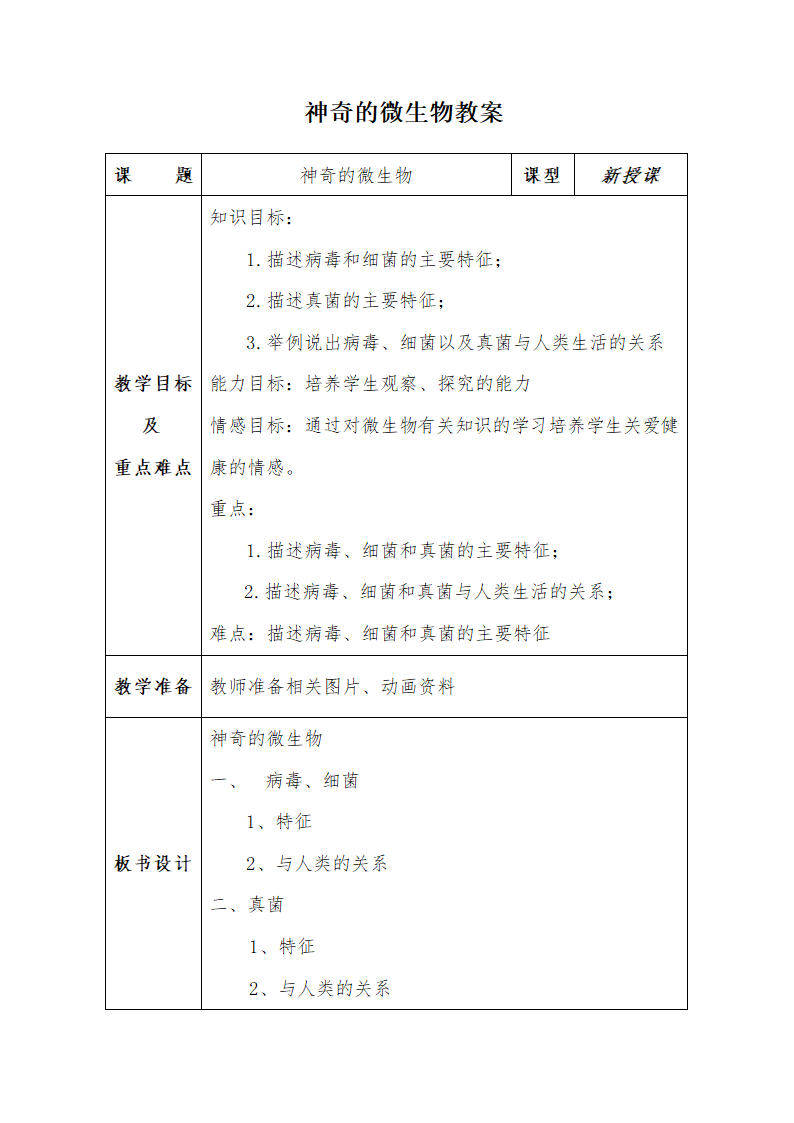 苏教版八上生物 14.3神奇的微生物  教案.doc第1页