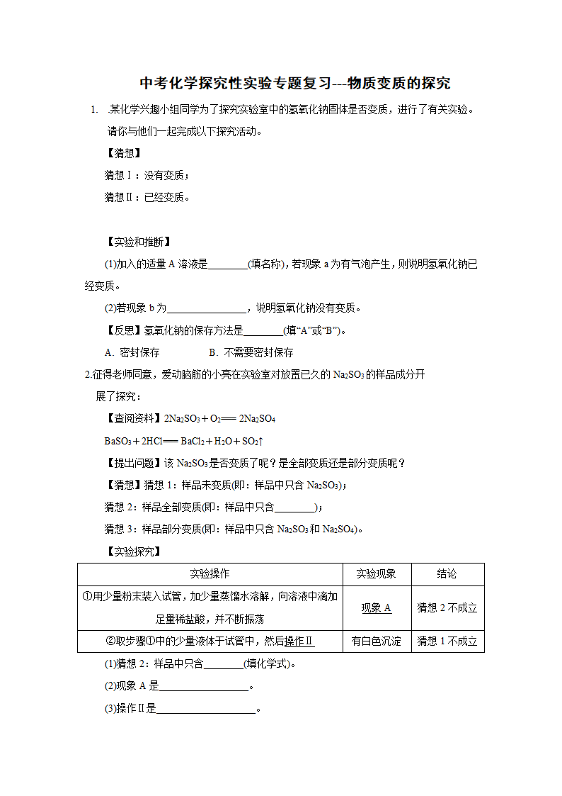 中考化学探究性实验专题复习---物质变质的探究.doc第1页