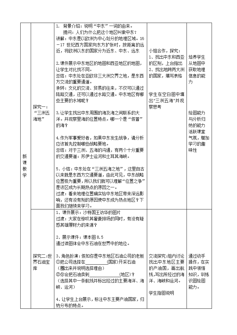 商务星球版七年级地理下册 第七章 第二节 中东 教案  （表格式）.doc第2页