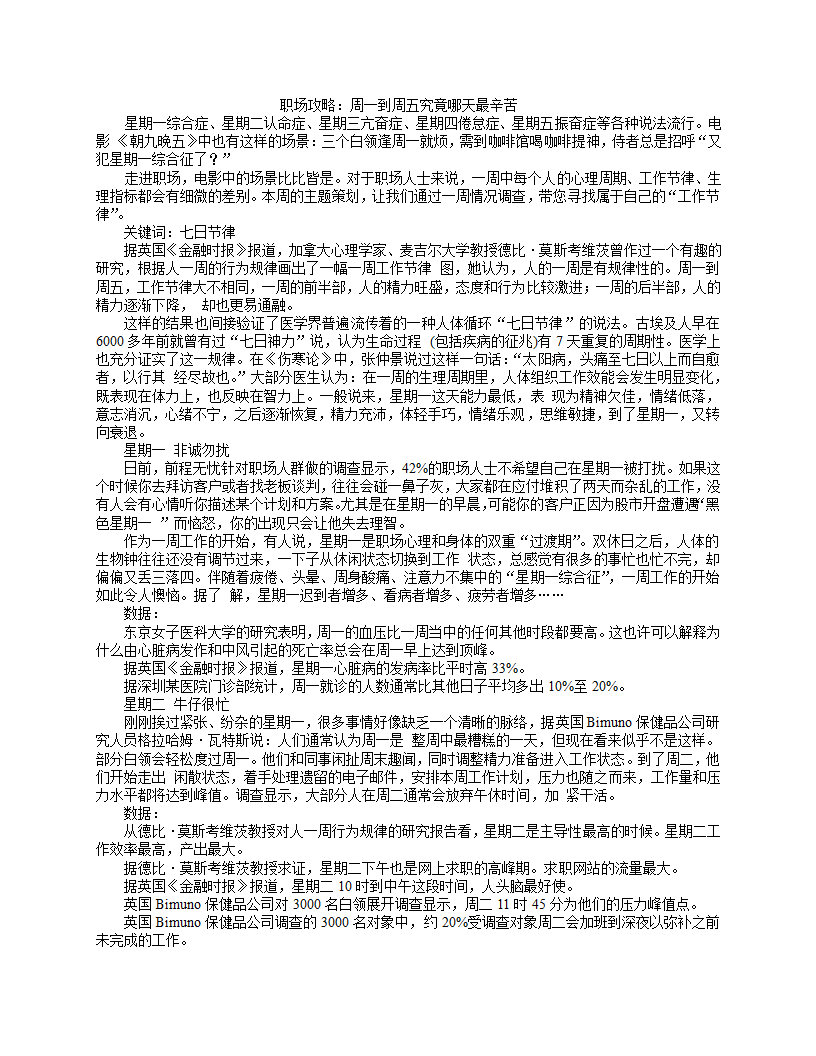 职场攻略：周一到周五究竟哪天最辛苦第1页