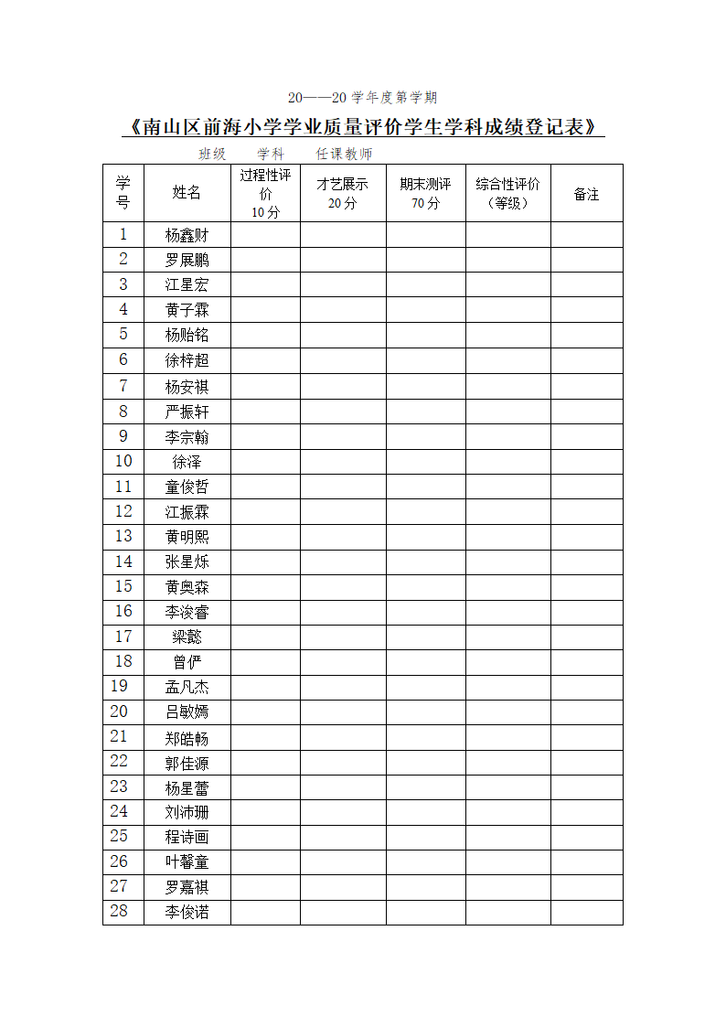 一年(1)班 美术成绩 (2)第13页