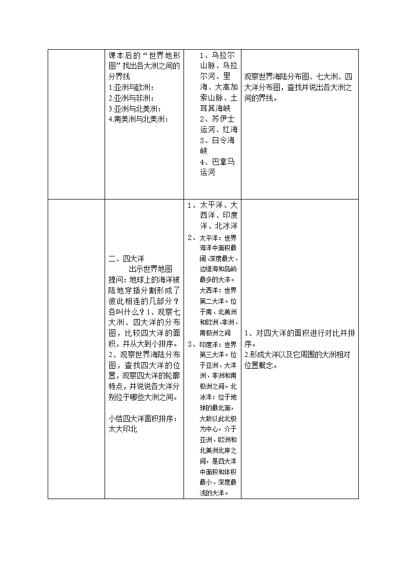 人教版七年级地理上册2.1 大洲与大洋 教学设计（表格式）.doc第3页