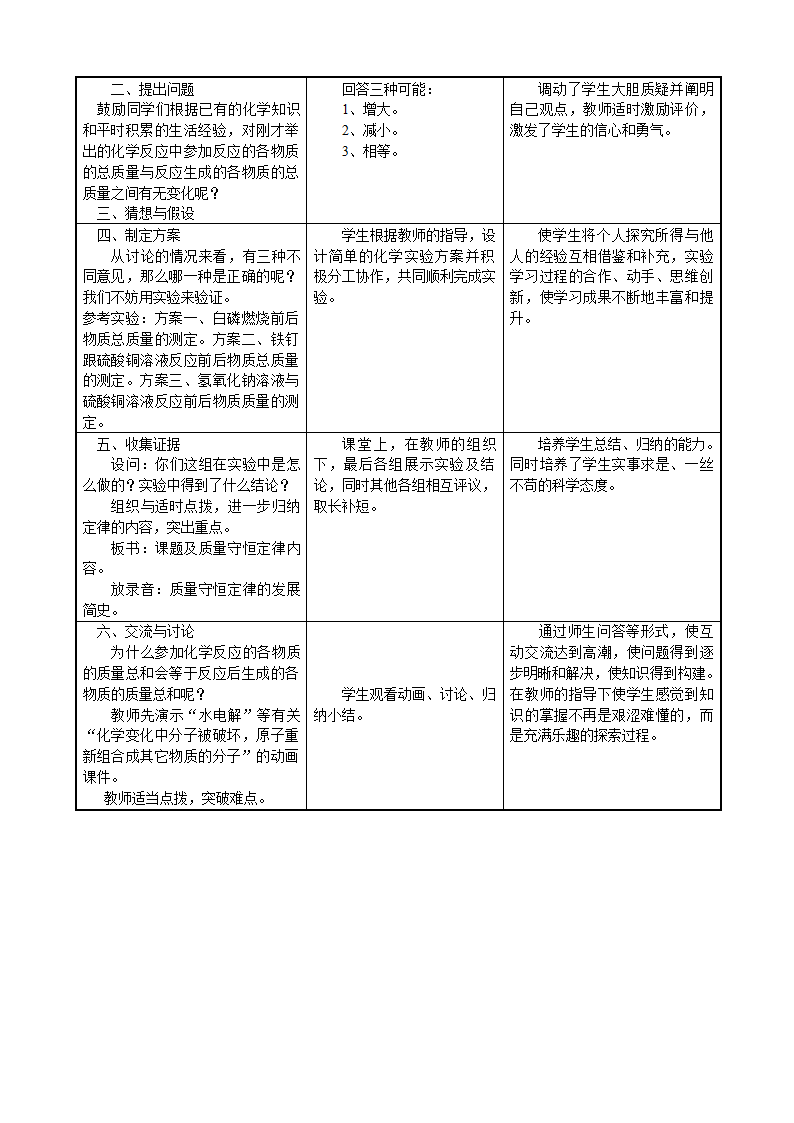 沪教版九上化学 4.2化学反应中的质量关系 教案.doc第3页