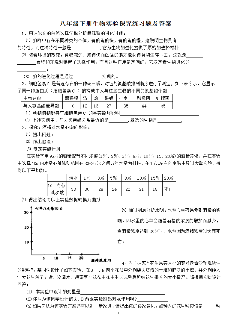 八年级下册生物实验探究练习题.docx第1页