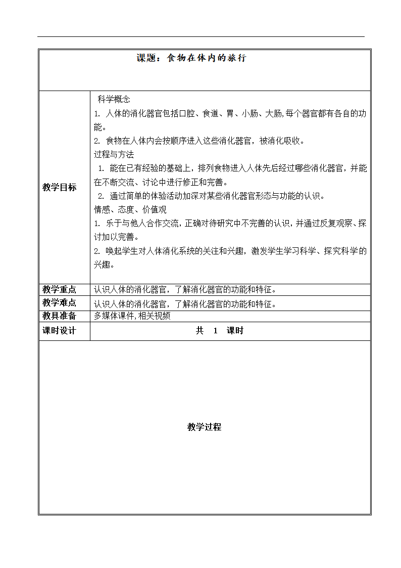 小学科学教科版四年级上册《食物在体内的旅行》教案.docx第1页