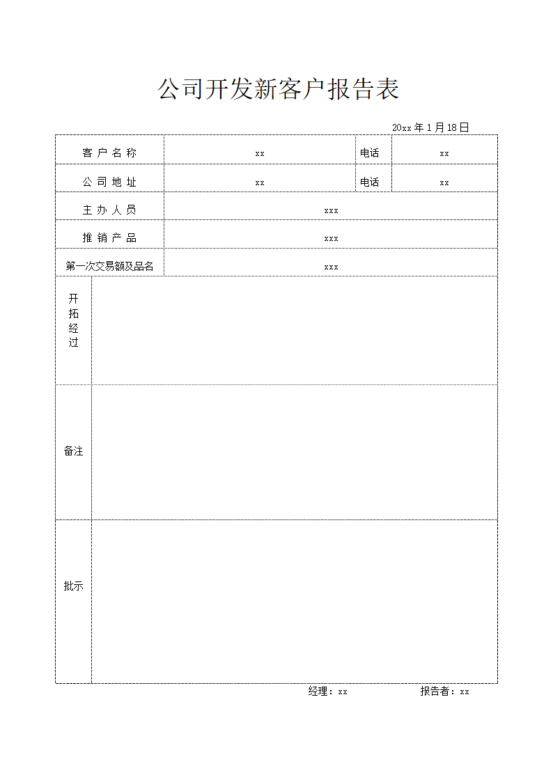 公司开发新客户报告表.docx