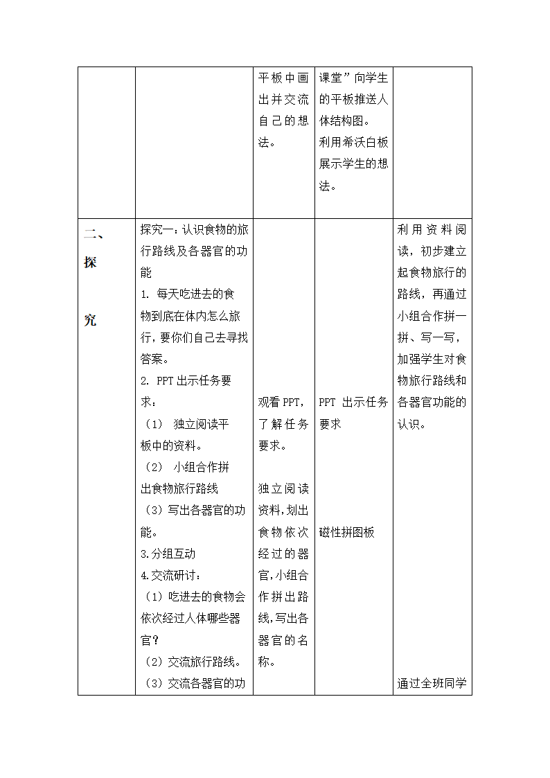 教科版（2017秋）科学四年级上册2.8 食物在身体里的旅行  教学设计及反思.doc第3页