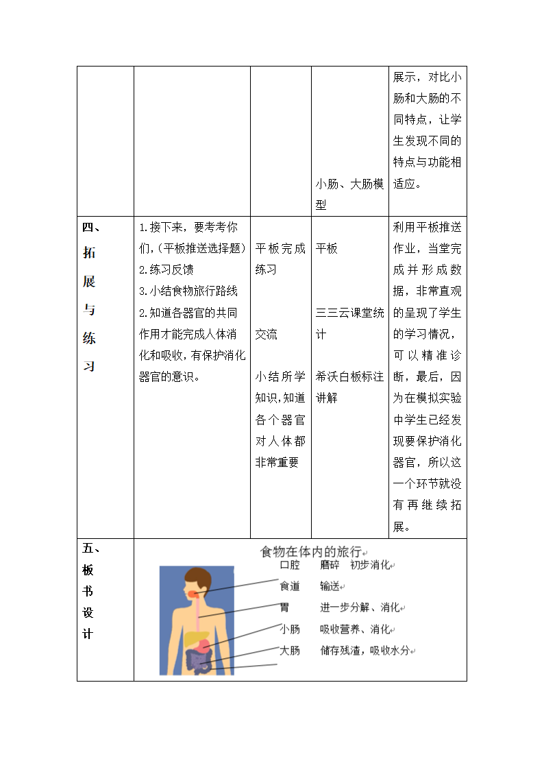 教科版（2017秋）科学四年级上册2.8 食物在身体里的旅行  教学设计及反思.doc第5页