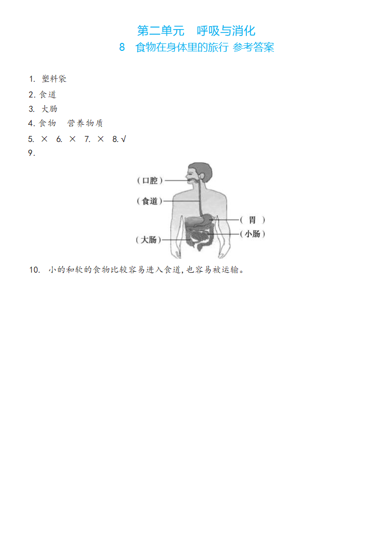 教科版（2017秋） 四年级上册8   食物在身体里的旅行双减分层同步练习（含答案）.doc第2页