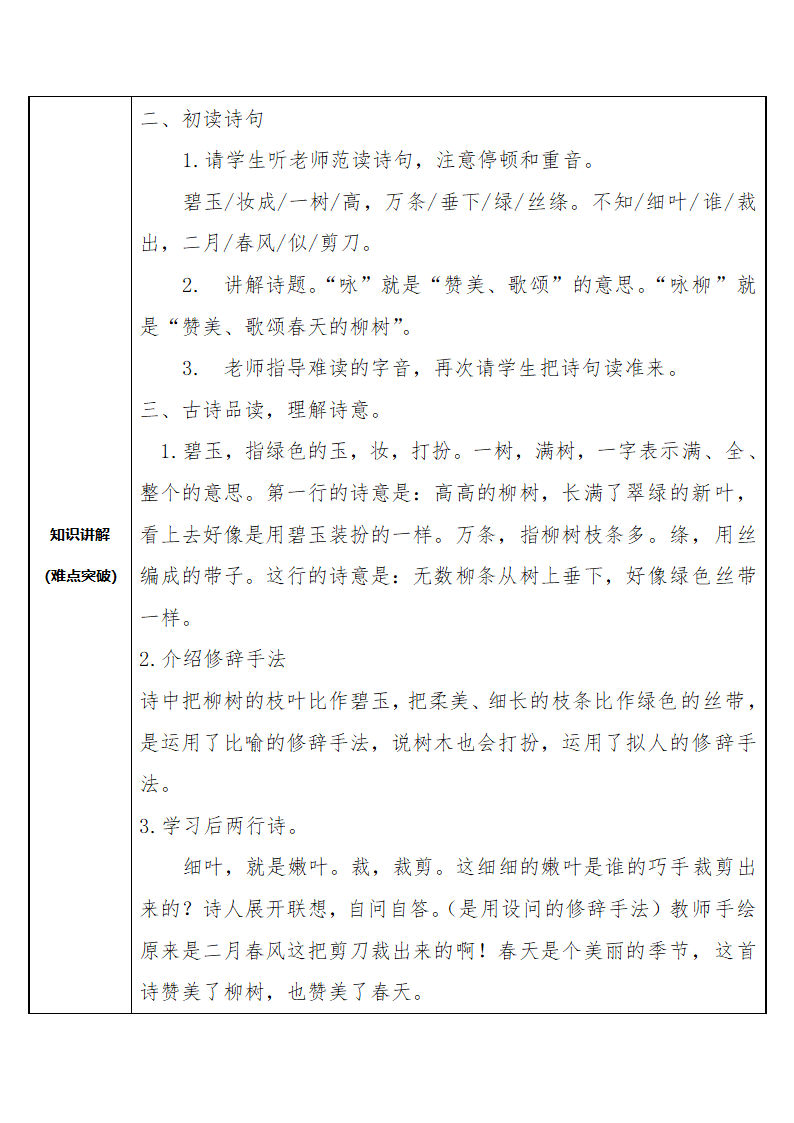 统编版语文二年级下册1 古诗二首  咏柳  表格式教案.doc第2页