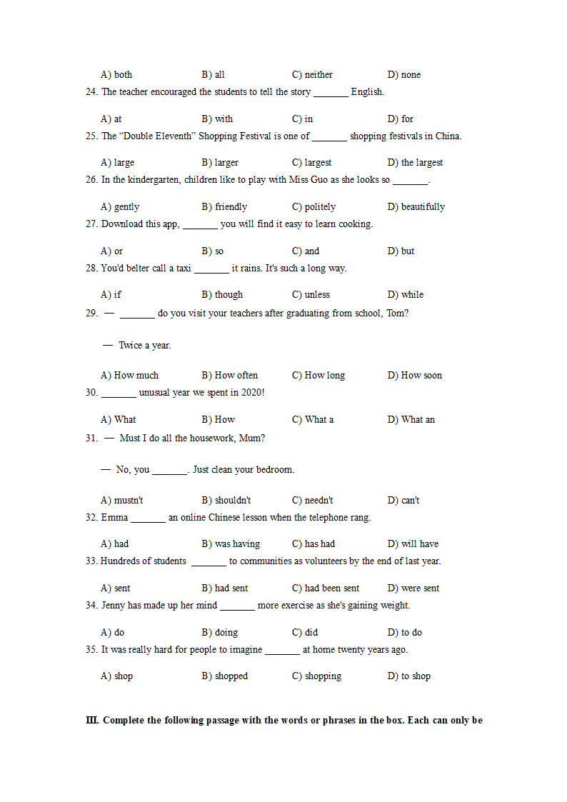 上海市闵行区九年级4月质量调研（二模）英语试卷（含答案）.doc第3页