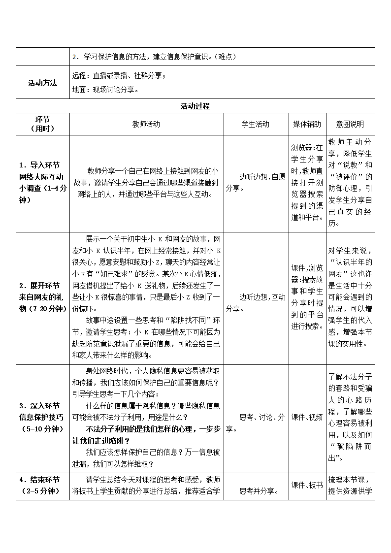 通用版初中心理健康教育--生存技能：嘘_小心有人偷听——居家旅行必备信息安全指南教学设计（表格式）.doc第2页