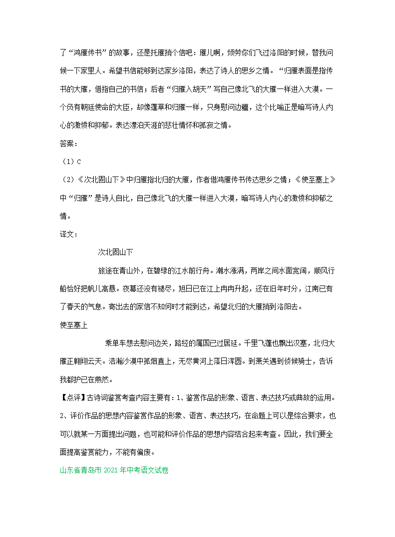 2021年中考语文解析版试卷精选汇编：古诗阅读专题（word版含答案）.doc第16页