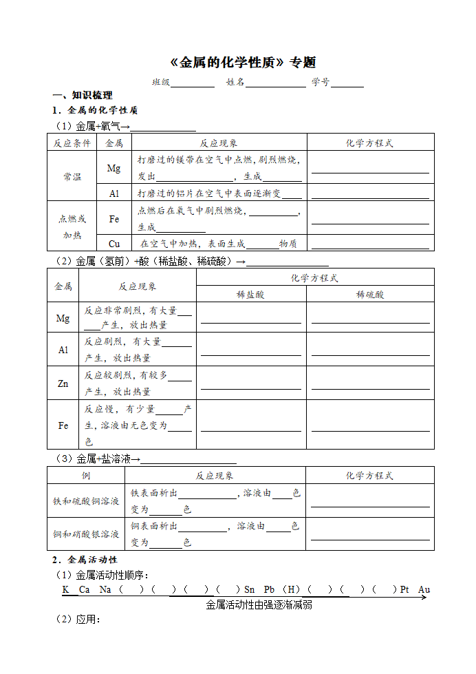 2021年中考化学三轮复习学案   金属的化学性质.doc第1页