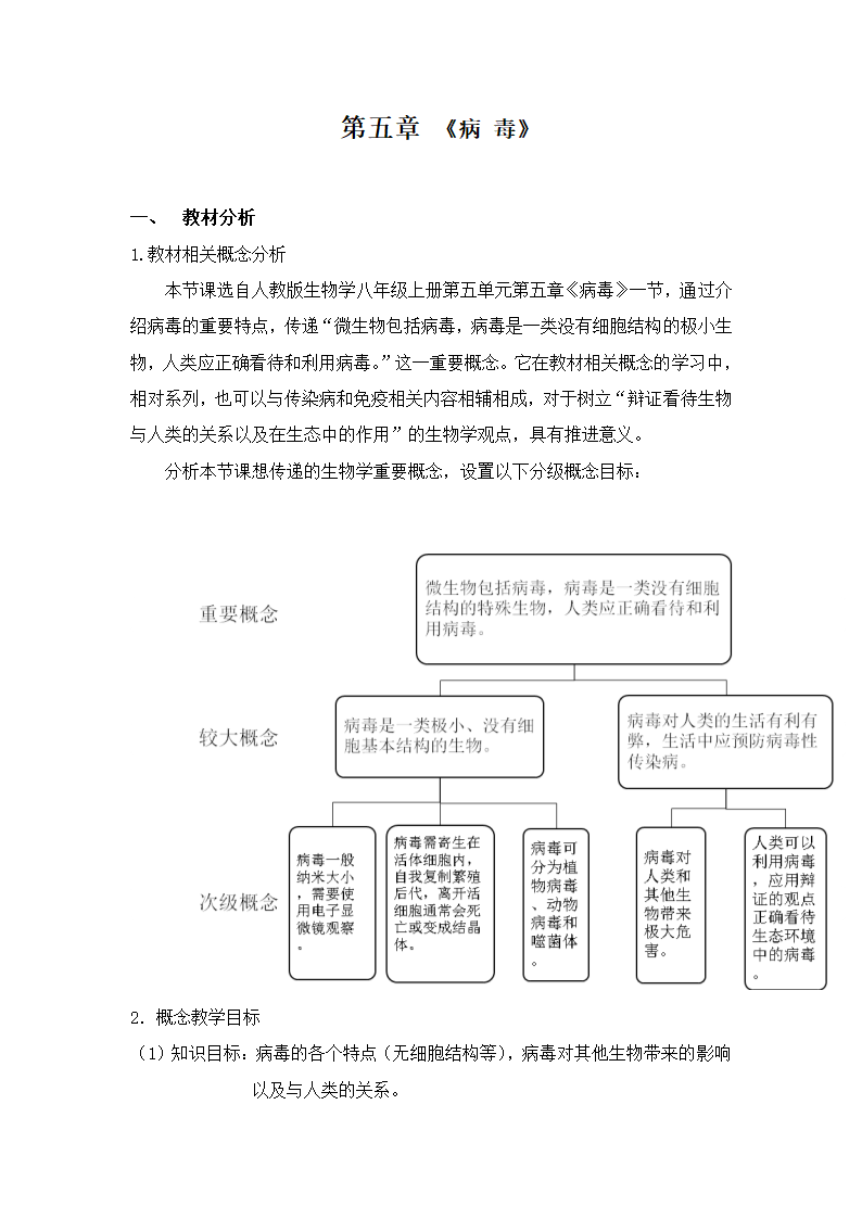 人教版初中生物八年级上册  5.5 病毒 教案.doc第1页