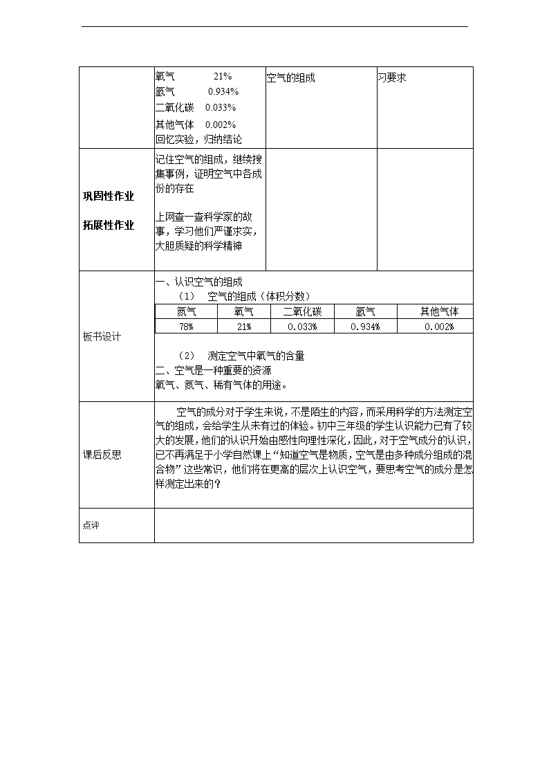 鲁教版初中化学九年级上册 空气的成分 教案.doc第4页
