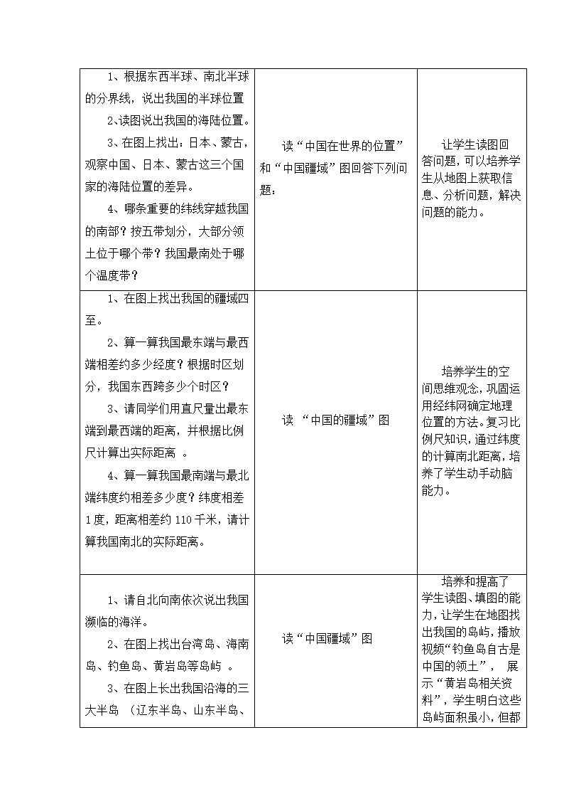 商务星球版八年级地理上册 1.1 辽阔的疆域 教学设计（表格式）.doc第2页