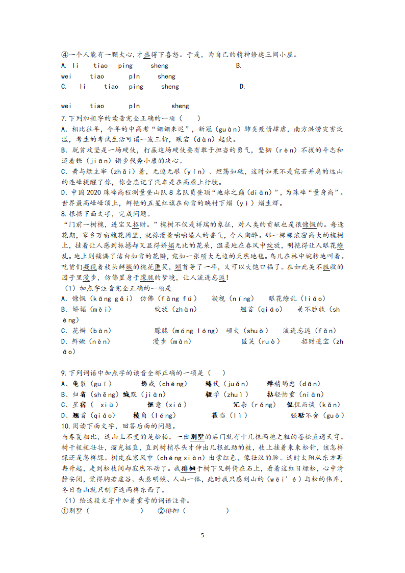 江苏省2021年中考语文冲刺高分——字音考查训练含答案.doc第5页