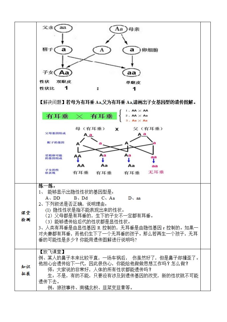 苏教版八下生物 22.2人的性状和遗传 教案.doc第3页