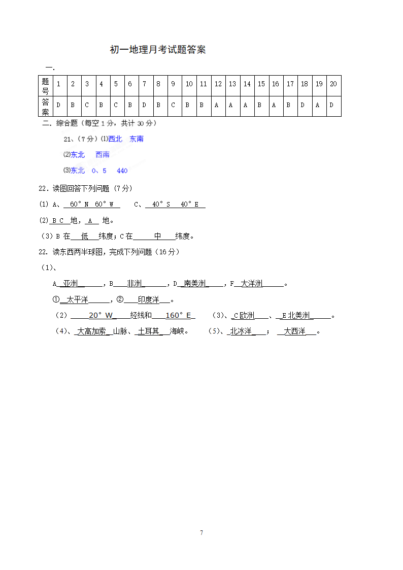 山东省聊城市东昌府区沙镇中学2013-2014学年七年级上地理.doc第7页