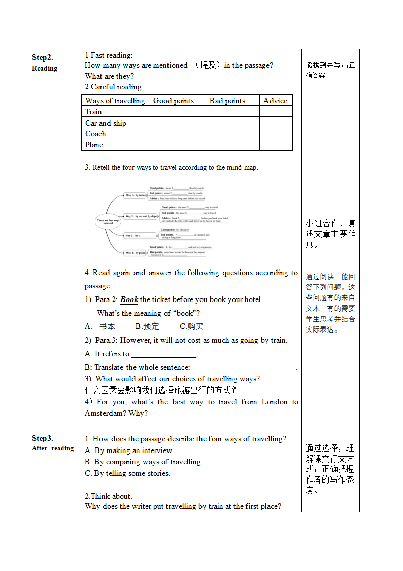 外研版八年级英语上册 Module 4 Planes, ships and trains .Unit 2(表格式教案）.doc第3页