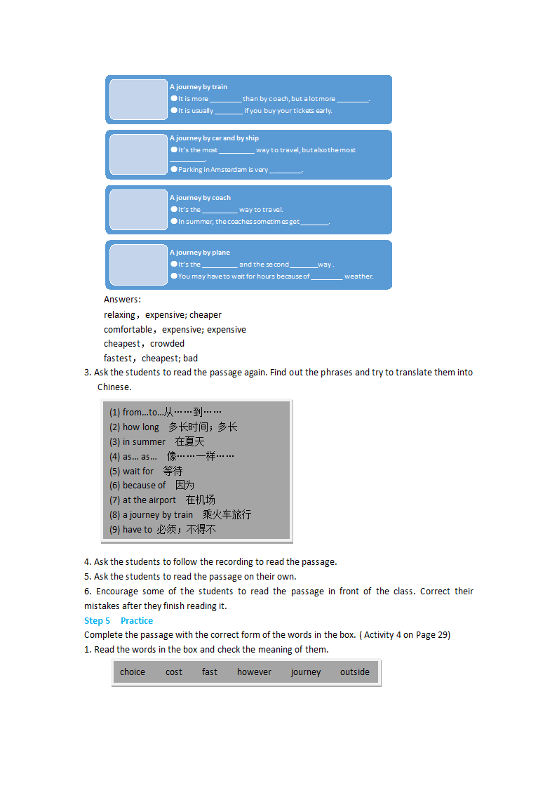 Module 4 Planes, ships and trains Unit 2 What is the best way to travel教案.doc第3页