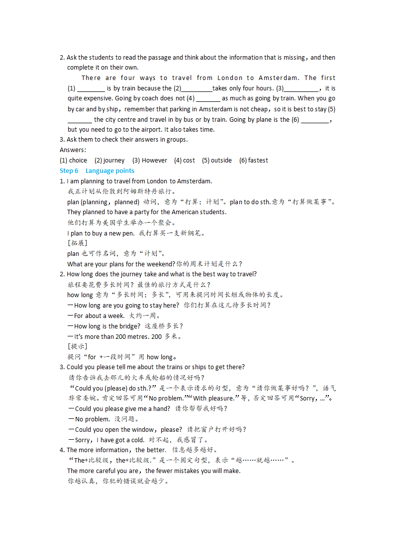 Module 4 Planes, ships and trains Unit 2 What is the best way to travel教案.doc第4页