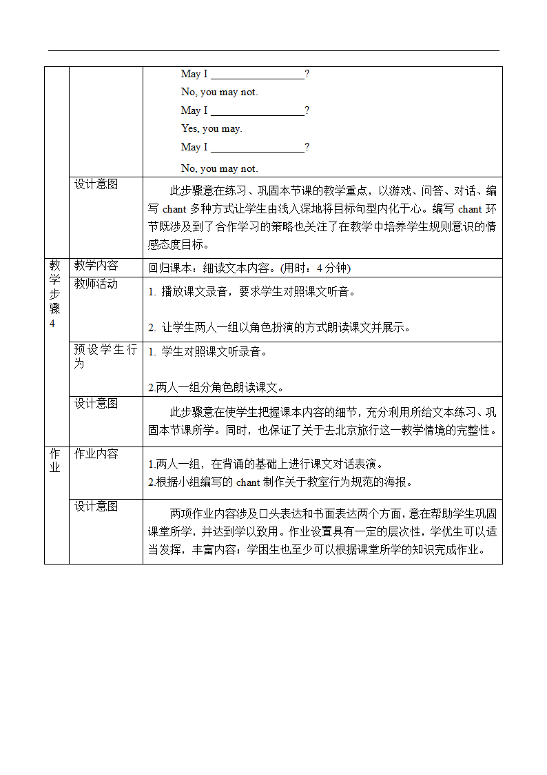 Unit 3 Lesson 14 May I Go to Beijing  表格式教案.doc第6页